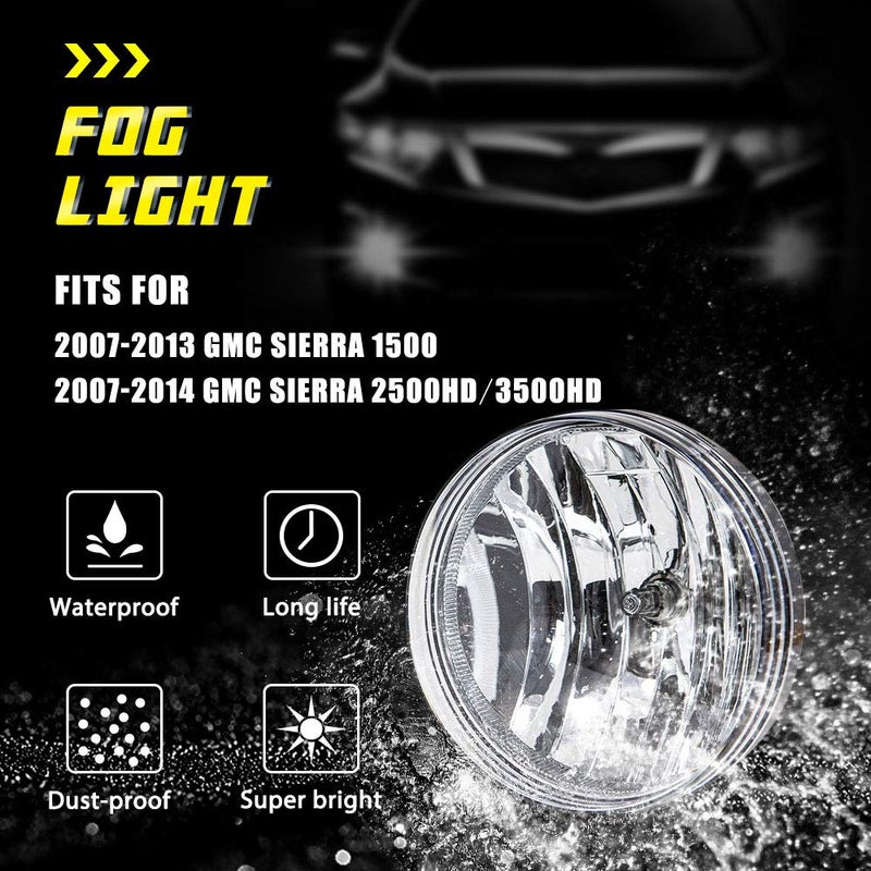 TOPSCOPE Fog Lights Replacement for 2007-2013 GMC Sierra 1500 2007-2014 GMC Sierra 2500HD 3500HD Fog Lamps with Clear Lens H8 12V 35W Halogen Bulbs Universal Switch and Wiring Kit 25831948,GM2592161 Clear Lens - Image 3